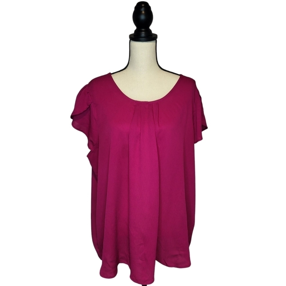 Torrid women's plus magenta pink petal sleeve back ties scoop neckline top sz 2X